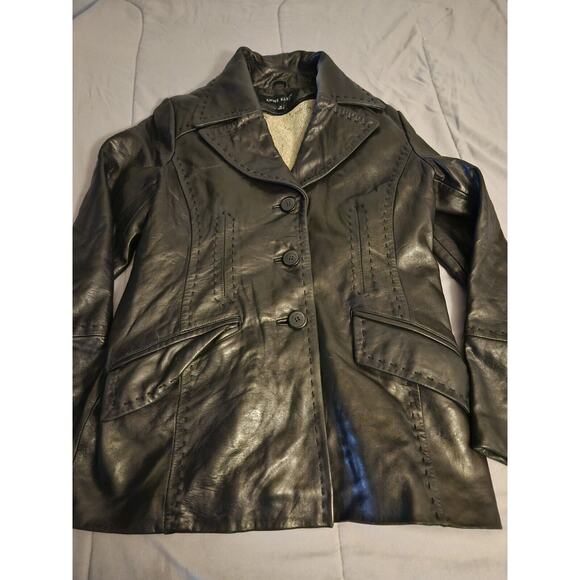 Anne‎ Klein Soft Leather Blazer Jacket Womens Medium Black Quilt Accent Pockets - Picture 4 of 10